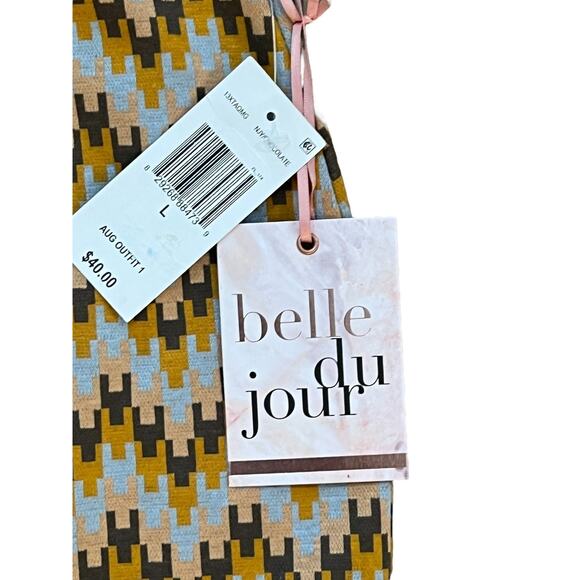 Belle Du Jour Knit Mini Skirt Womens Size Large Geometric Chocolate Yellow Gray - Picture 3 of 5